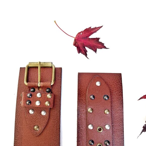 Heritage Studded Leather Belt in Tan by Linea Pelle | Vintage Y2K Fall Staple - Picture 6 of 13